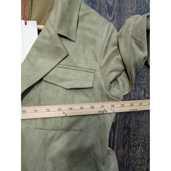 Solitaire Jacket Womens Medium Olive Belted Utility Safari Faux Suede 2-3351 - Picture 9 of 10